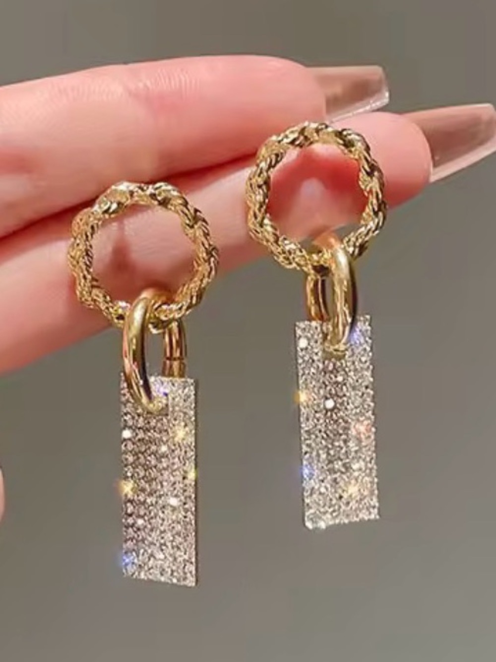Double Drop Dangle Post Earrings Clear CZ Gold AP30